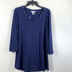 Christopher & Banks Knit Top Blouse Dark Navy XL Stretchy Pullover Long Sleeve